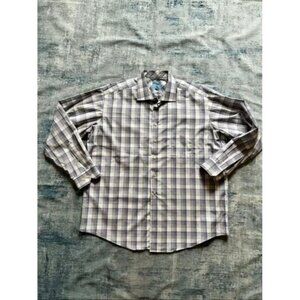 Egara White Gray Blue Plaid Non Iron Slim Fit Button Down Long Sleeve Shirt
